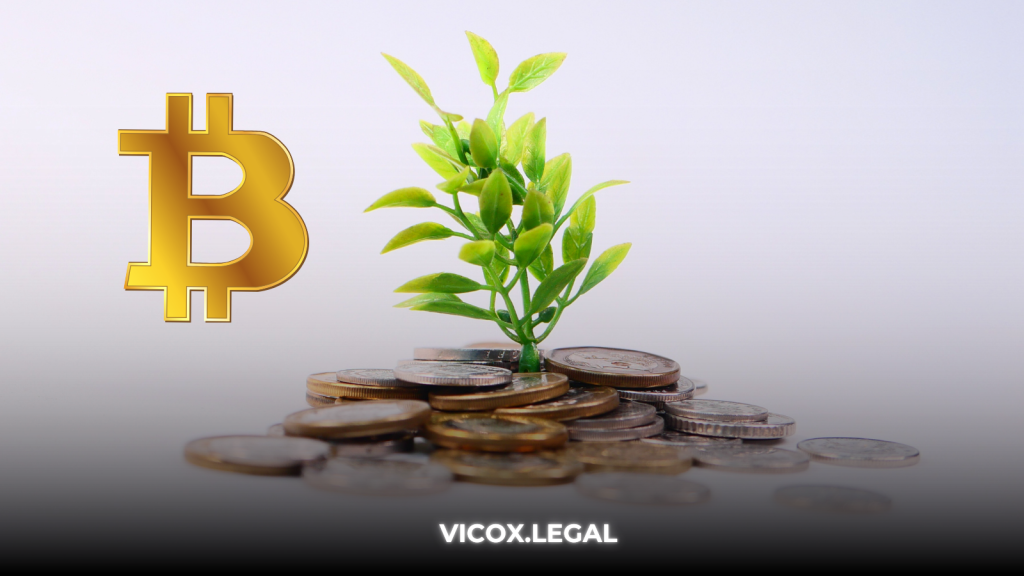 mage showing a plant growing over a background of coins and the Bitcoin (BTC) symbol, representing the growth and value of Bitcoin as collateral for lending.